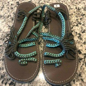 Plaka Sandals - Brown and Turquoise - NWOT SZ 9